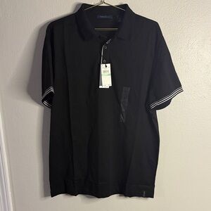 Mens L Perry Ellis Black Polo Shirt with White Trim NWT